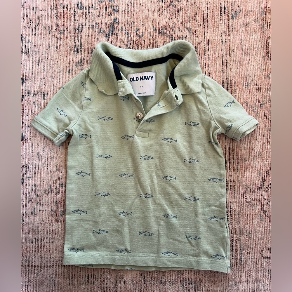 Old Navy Kids Light Green Polo with Shark Pattern